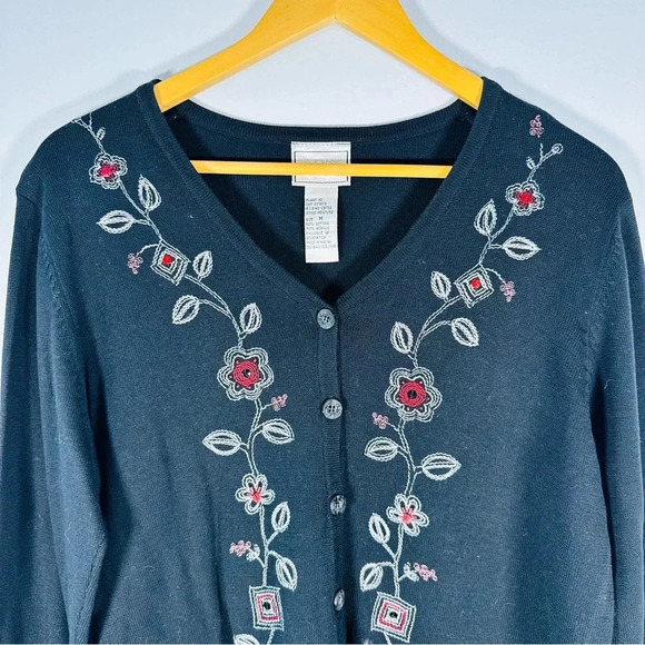 Vintage Retro Y2K Napa Valley Floral Embroidered Button Down Cardigan Sweater - Picture 2 of 6